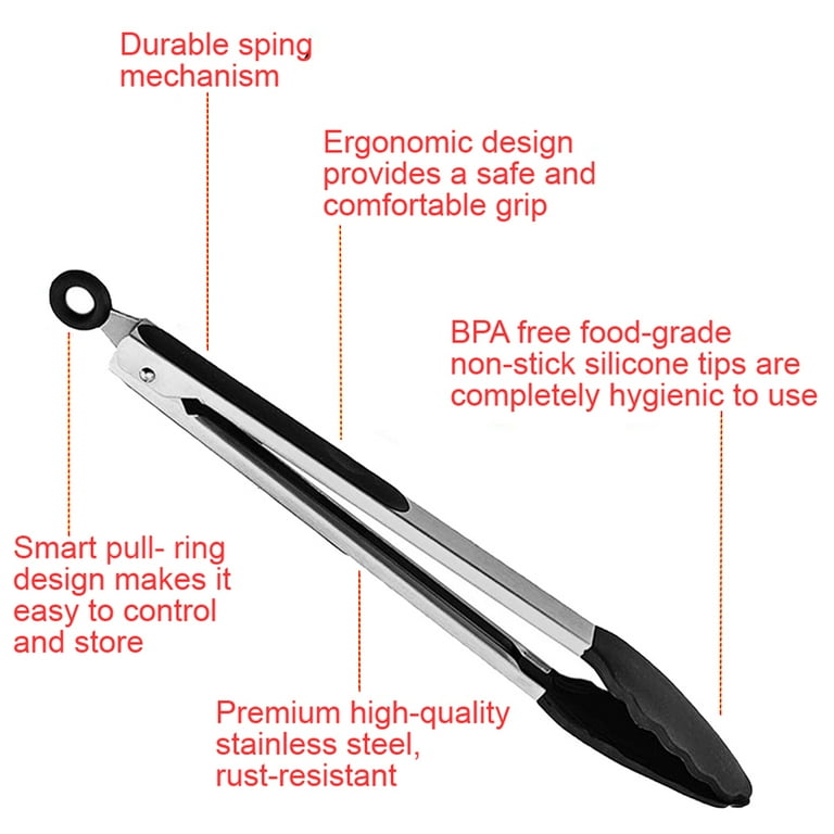 Strong Grip Cooking Tongs with Rest Pad, Stainless Steel Silicone Kitchen  Tongs