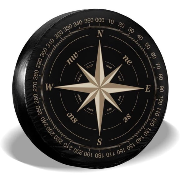 Compass Rose Black Spare Tire Cover UV Sun Wheel Covers Fit for Trailer, RV, SUV and Many Vehicle 14 Inch