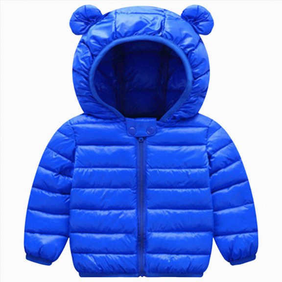 Linfrsh Winter Down Coats for Kids Baby Boys Girls Light Puffer Padded Jacket Bear Hoods Infant Outerwear(Blue,3-4 Years)