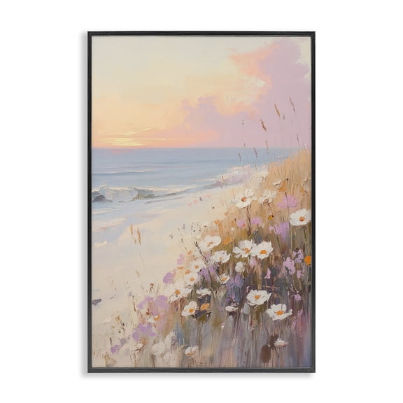 Stupell Industries Transitional Pastel Sunset Wildflowers By Sea Black Framed Giclee Art, 12 x 18, by Sisi and Seb