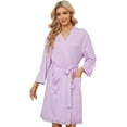 thumbnail image 6 of LYCY Womens Robes, Lightweight Short Bathrobe 3/4 Sleeves Lace Soft Sleepwear Ladies Loungewear, (Lavender, Medium), 6 of 6