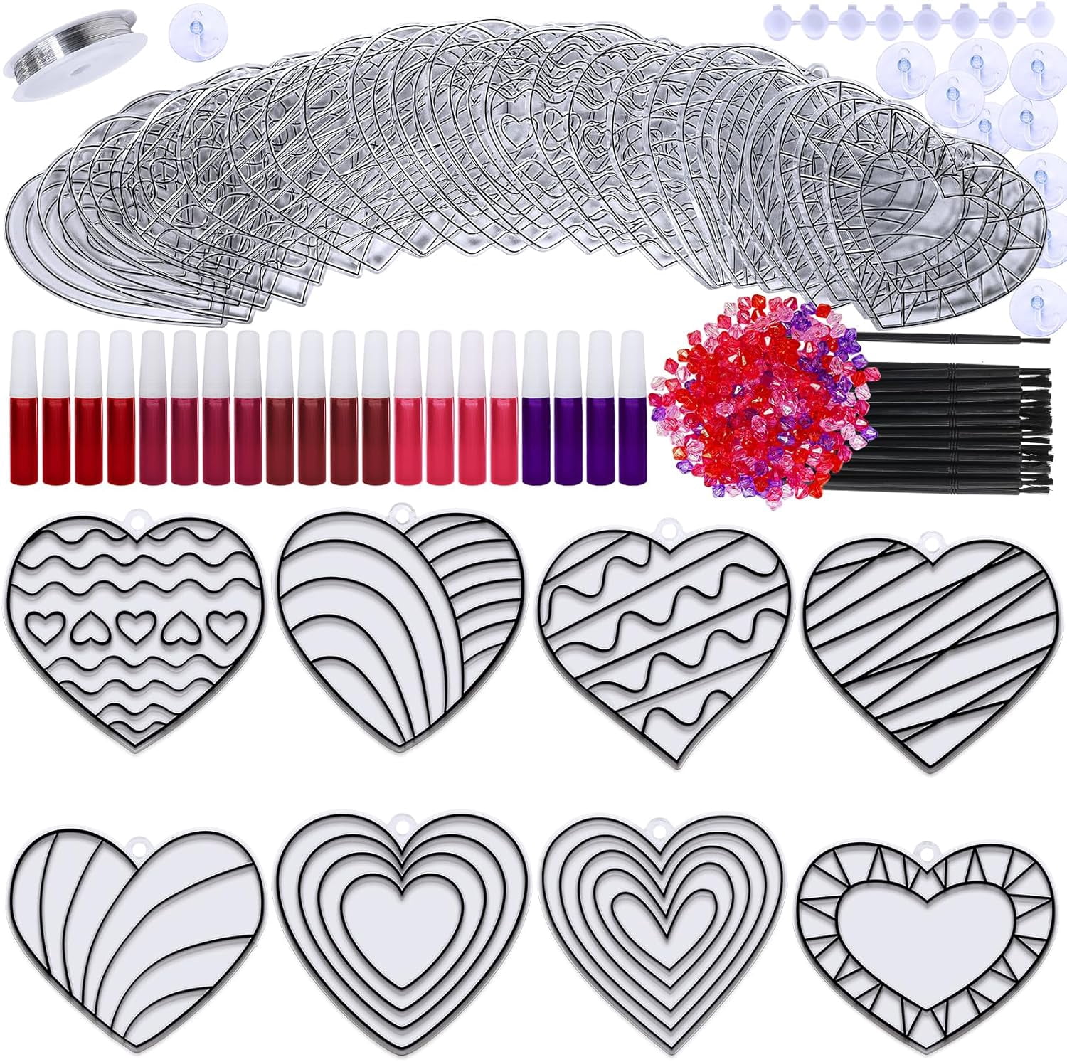 Heart Suncatchers Ornaments Decorations DIY Window Paint Art Stickers Craft Kits for Valentine's Day Classroom Activities Art Project Party Favors Gift Exchange