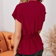 thumbnail image 6 of Women's Wrap Peplum Top Blouse Tie Waist Short Sleeve Solid Color Button Down V Neck Belted Summer Shirts T Shirts, 6 of 7