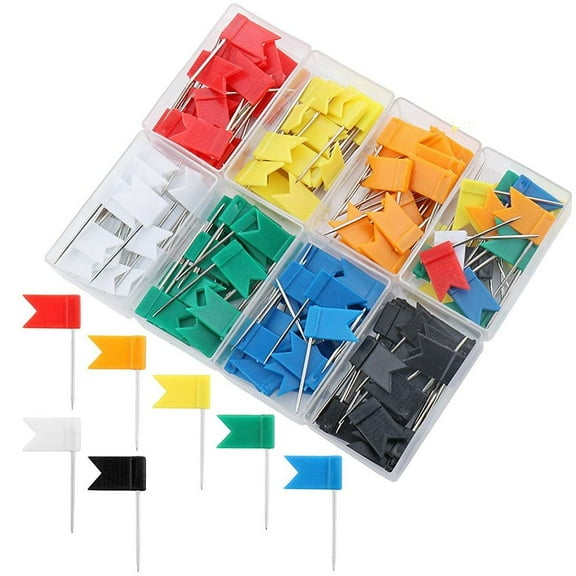 HONITANO 8 Boxes 160Pcs Flag Push Pins for Office Use in Assorted Colors