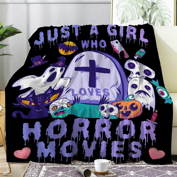 Horror Movie Blanket Gift for Boys Girls, Halloween Throw Blanket Gifts for Teens Decor Ghost Spooky Plush Soft Lightweight Flannel Fleece Blankets for Sofa Bed Chair 60x50In