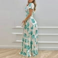 thumbnail image 4 of Women Elegant V Neck Lotus Leaf Short Sleeve Flower Print High Waist Long Dress, 4 of 7