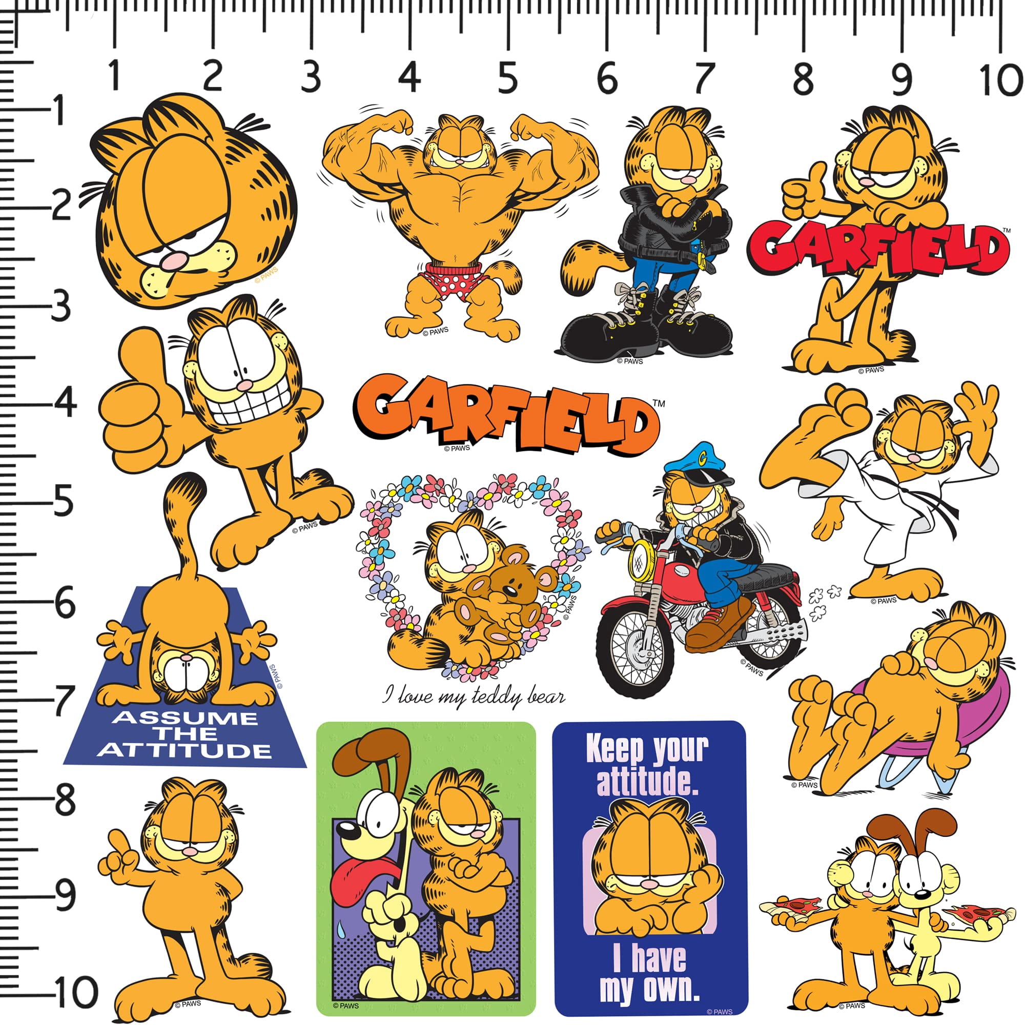 Garfield 100ct Die Cut Vinyl Stickers Variety Pack  Classic Comic Character Decals for Laptop, Water Bottle, Scrapbooking, Tablet, Indoor & Outdoor Use
