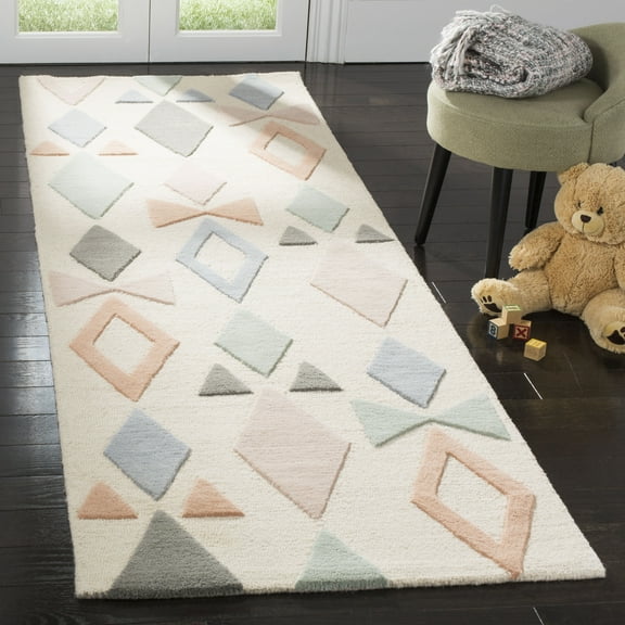 SAFAVIEH Kids Bowties Wool Runner Rug, Ivory/Multi, 2'6" x 8'