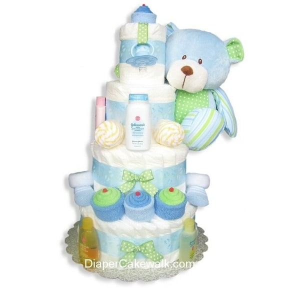 Sweet Baby Blue Diaper Cake 4 Tiers