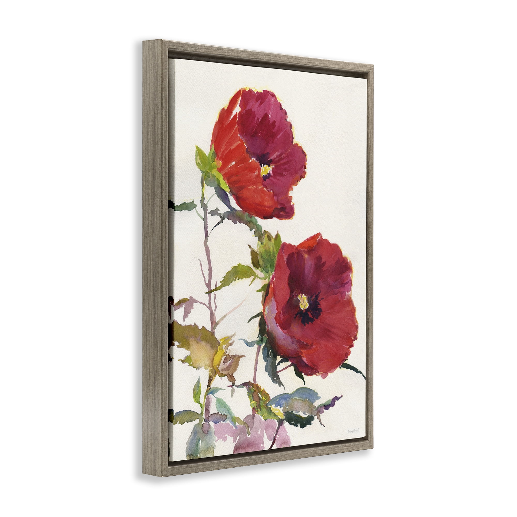 Stupell Industries Bold Red Poppies Botanical & Floral Painting Brown Floater Framed Art Print Wall Art, 17 x 25