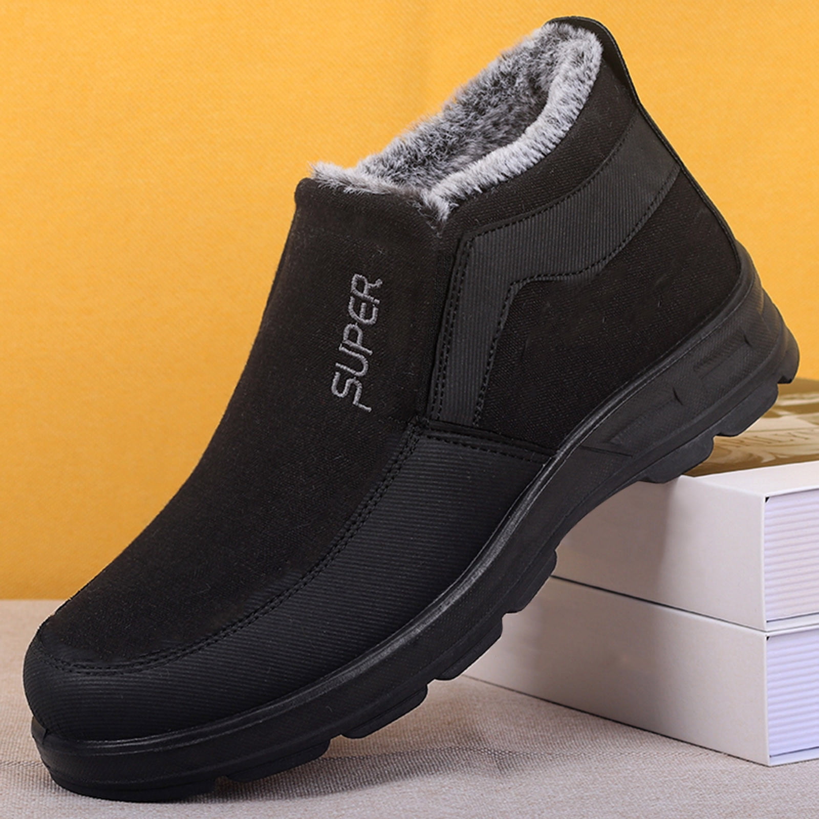 Chenyee Men's Winter Slip On Warm Ankle Boots Outdoor Water-proof Non Slip Fleece Lined Hiking Shoes