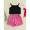 thumbnail image 6 of Suealasg Baby Toddler Girl Shorts Set Bow Spaghetti Strap Tops Solid Denim Skorts 2 Piece Summer Outfit, 6 of 9