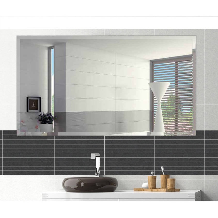 18" x 40" Rectangle Beveled Polish Frameless Wall Mirror with Hooks by Fab Glass and Mirror