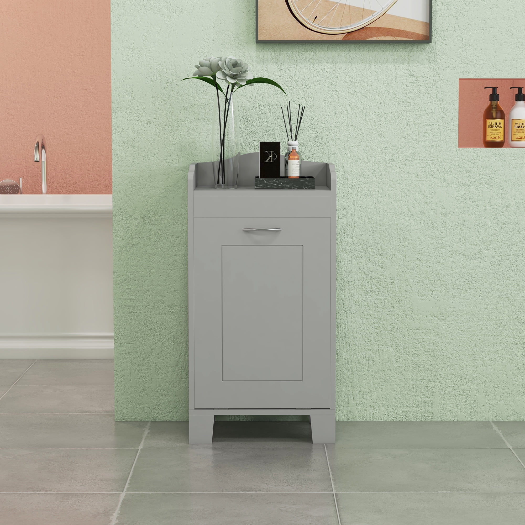 HOMCOM 31" Tilt Out Laundry Hamper, Free Standing Home Organizer Hamper, Bathroom Storage Cabinet, Gray