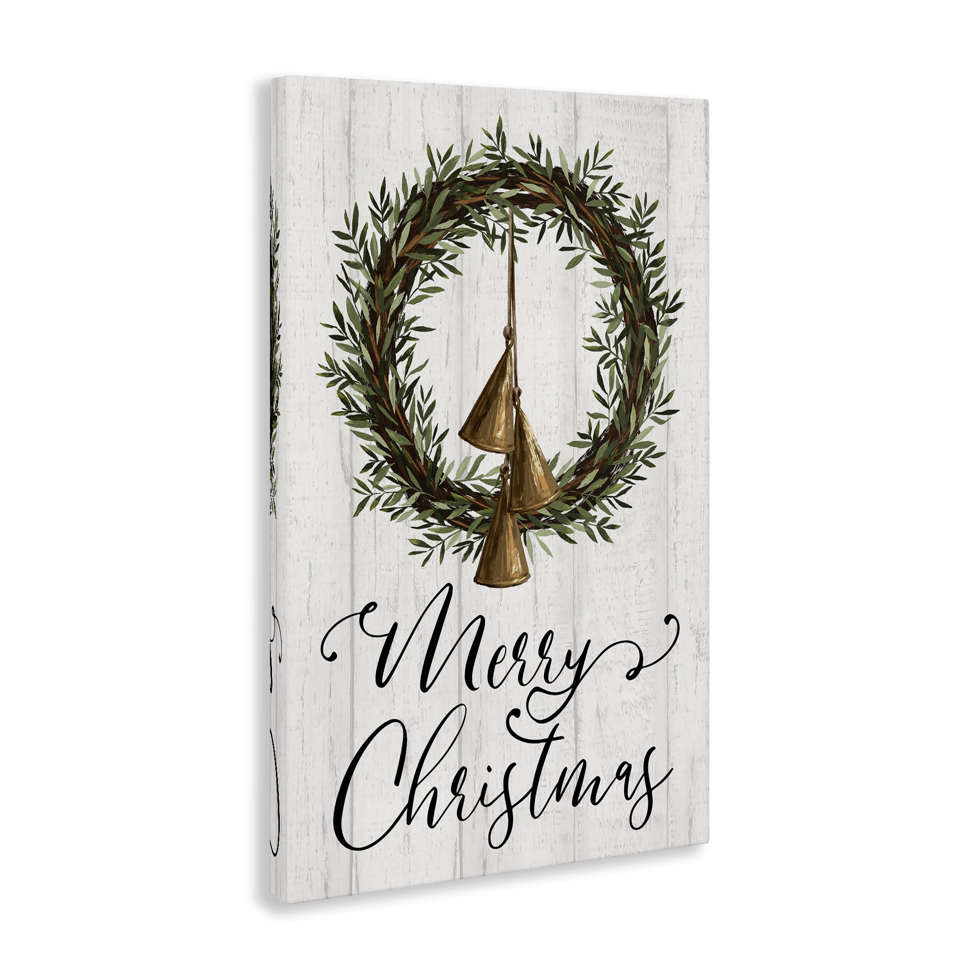 Stupell Industries Christmas Wreath & Bells Holiday Painting Gallery Wrapped Canvas Art Prints Wall Art, 24 x 36