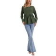 thumbnail image 2 of INSPIRE CHIC Women's Peplum Top Ruffle Hem Shirt Crew Neck Long Sleeve Blouse L Army Green, 2 of 6