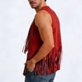thumbnail image 6 of Ynynloco Men's Casual Suede Top V Neck Studded Detail Shirt Boho Fringe Trim Open Front Sleeveless Vest Jacket Waistcoat, 6 of 7