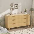thumbnail image 3 of Feishominoo Fluted Dressers with 6 Drawers for Bedroom, Home Boho Wide Wood Chest of 6 Drawers Storage Organizer for Living Room Hallway Nursery, Oak, 3 of 9