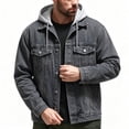 thumbnail image 2 of Axiiglly Men's Denim Jackets Long Sleeve Button Down Drawstring Hooded Jean Coats with Pockets, 2 of 5