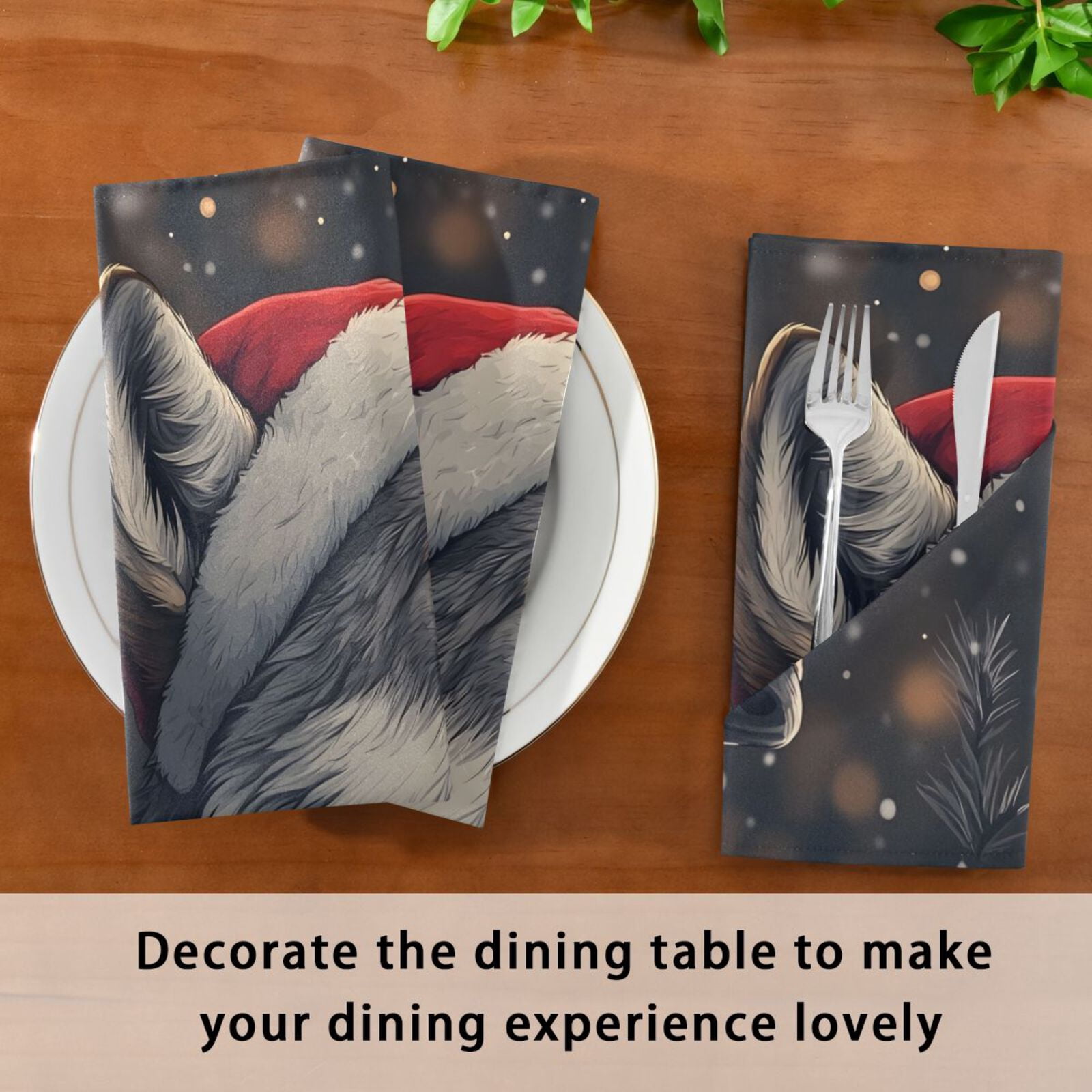 JSTEL Christmas Wolf Cloth Napkins Set of 6, 20x20 Inch Washable and Reusable Napkin for Decoupage Dinner Party Everyday Use
