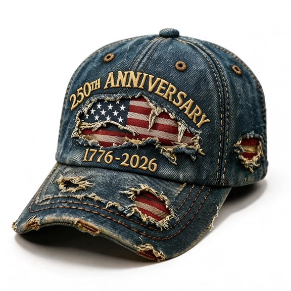 250 Anniversary USA Hat 1776-2026 Flag Vintage Washed Hat Distressed Denim Embroidered Baseball Cap for Men Women