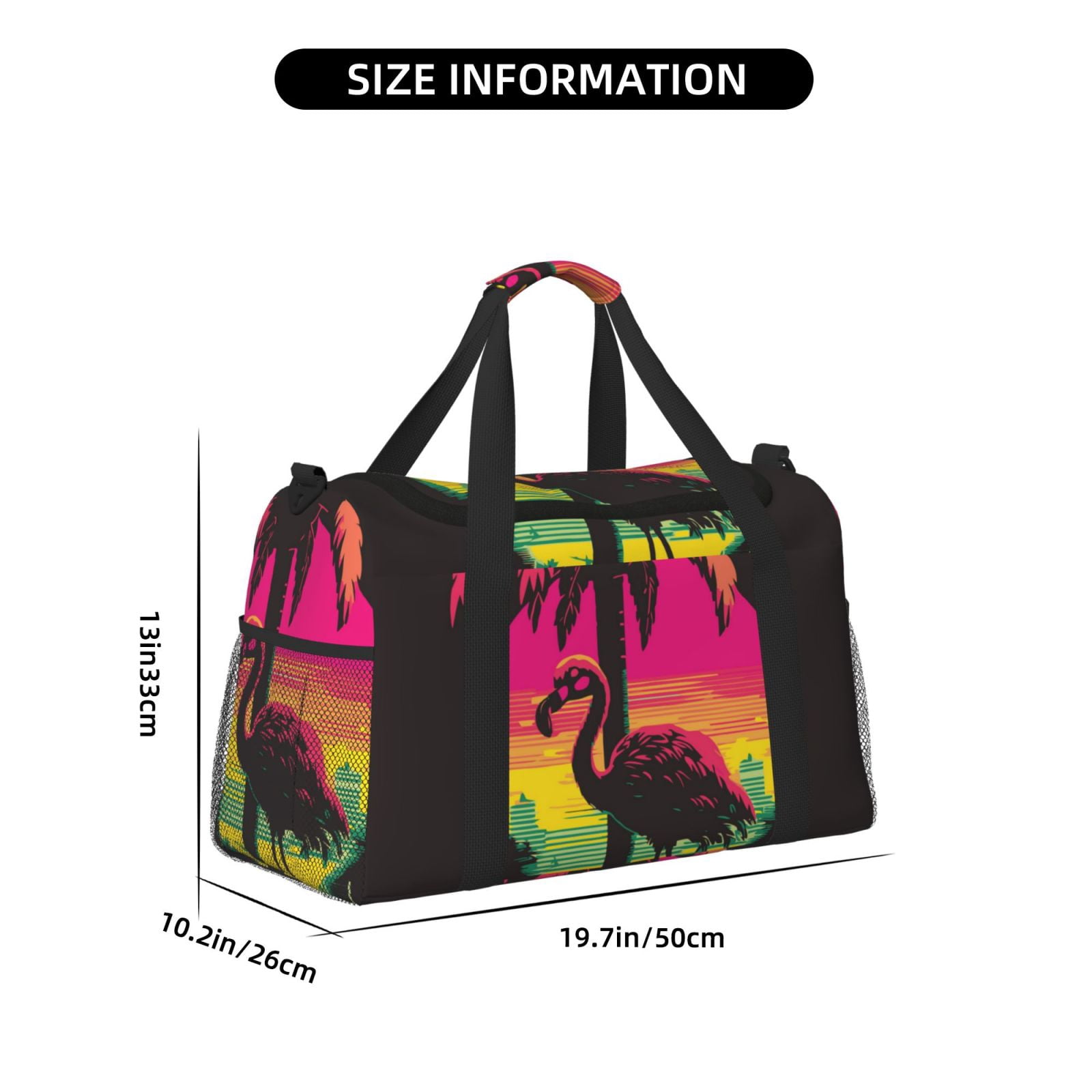 Fuzoiu Flamingo And Palm Trees At Sunset Print Travel Duffle Bag,Carry On Tote Bags,Duffel Bag,Sport Gym Bag, Hospital Bag for Labor and Delivery, Overnight Bag,Luggage Bag