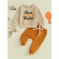 thumbnail image 2 of Suealasg Toddler Baby Boys Thanksgiving Outfits Set Turkey Print Long Sleeve Sweatshirts Jogger Pants 2Pcs Fall Winter Clothes, 2 of 9