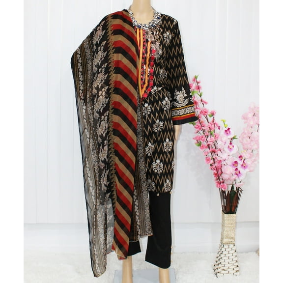 Nazon Brand- Pakistani Lawn | Long Dress | Long Sleeve | Party Were Dress | Lawn | Black Color