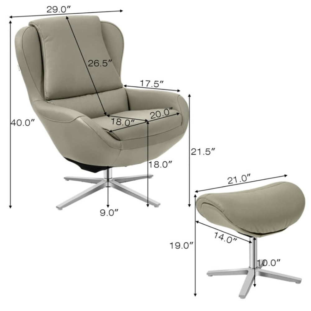 Finihen Leather Soft Upholstered Recliner with Ottoman Footrest, 360° Swivel Leather Lounge Chair with Ottoman and Aluminum Alloy Base, for Living Room, Bedroom, Gray Finihen Leather Soft Upholstered Recliner with Ottoman Footrest, 360° Swivel Leather Lounge Chair with Ottoman and Aluminum Alloy Base, for Living Room, Bedroom, Gray