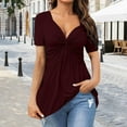 thumbnail image 2 of Women Summer Tops Womens Front Knotted V Neck Blouse T Shirt Short Sleeve Oversized Tunic Tops Summer Solid Pullover Tees Pocket Patch Scrub T Shirt Fancy Shirts Women Button up Long Sleeve M, 2 of 9