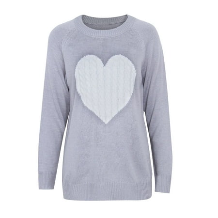 Women Winter Long Sleeve Loose Cardigan Knitted Sweater Jumper Love Heart Knitwear Outwear Coat Tops