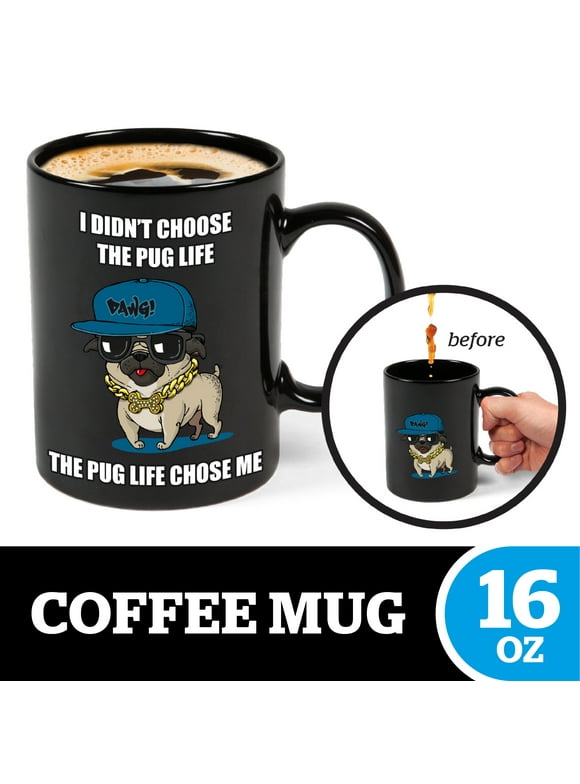 BigMouth Inc. Color Changing Pug Mystery Mug, Holds 16oz, Ceramic Cup for Coffee and Tea with Handle