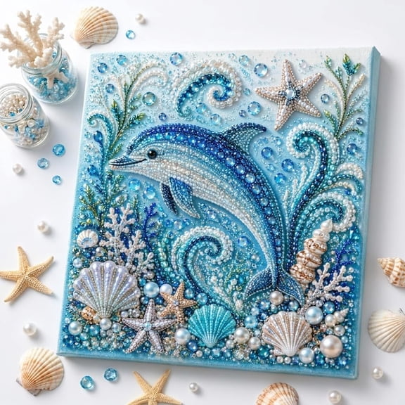 Ocean Theme Pearl Art DIY Kit, DIY Pearl Painting Kit, Ocean Diamond Art for Adults & Beginners, Sparkling Coastal Wall Decor(H)