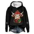 thumbnail image 2 of Christmas Sweatshirt Cow Print Tops Festive Western Graphic Pullover for Cozy Fleece Hoody Casual Holiday Style Oversized Hoodies for Women Black L, 2 of 4
