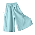 thumbnail image 3 of VBEWZET Girls Ice Silk Wide Leg Culottes, Elastic Waist Flowy Capri Pants Elastic Waist Casual Summer Trousers for Kids & 5-15 Years Green 10-11 Years, 3 of 6