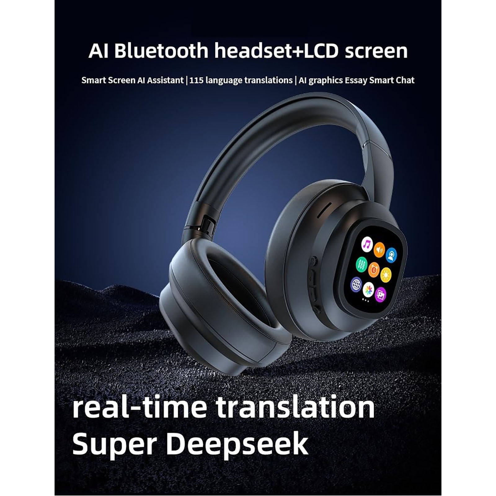 X1 PRO AI Translation Wireless Headphones with Movable LCD Touch Screen,Translator Headset Real Time 115 Language & Accents Bluetooth 6.0,Photo Taking,Flashlight,Alarm Setting,Voice Recording