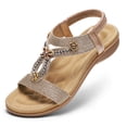 thumbnail image 3 of Littleplum Women's Bohemian Orthopedic Wide Sandals with Arch Support Rhinestone Flat Summer Shoes for Women,Champagne,Size 6, 3 of 9