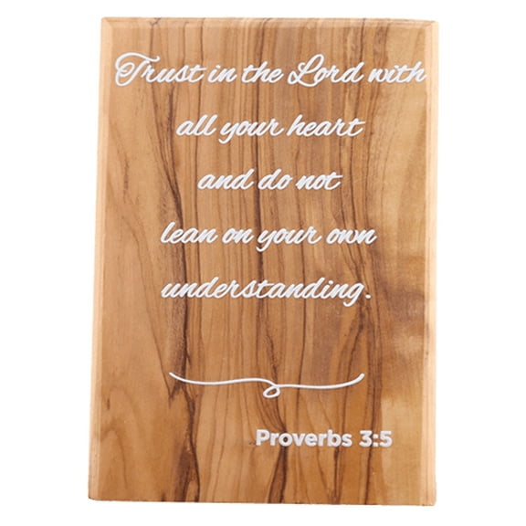 Olive Wood Plaque with White Print #2, Proverbs 3:5