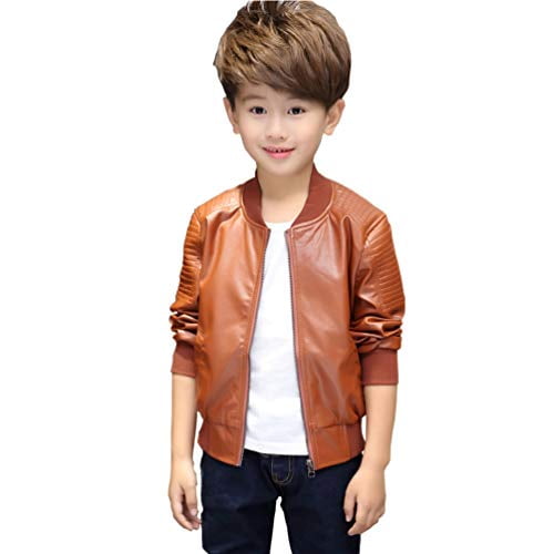 See Pic Boys Faux Leather Jacket Spring Autumn Lightweight Coat For Boys n A 13 14y 170cm Brown Brown