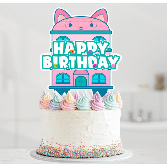 Cute Dollhouse Birthday Cake Topper – Cartoon Kitty Party Decoration for Girls, Kids Birthday Supplies