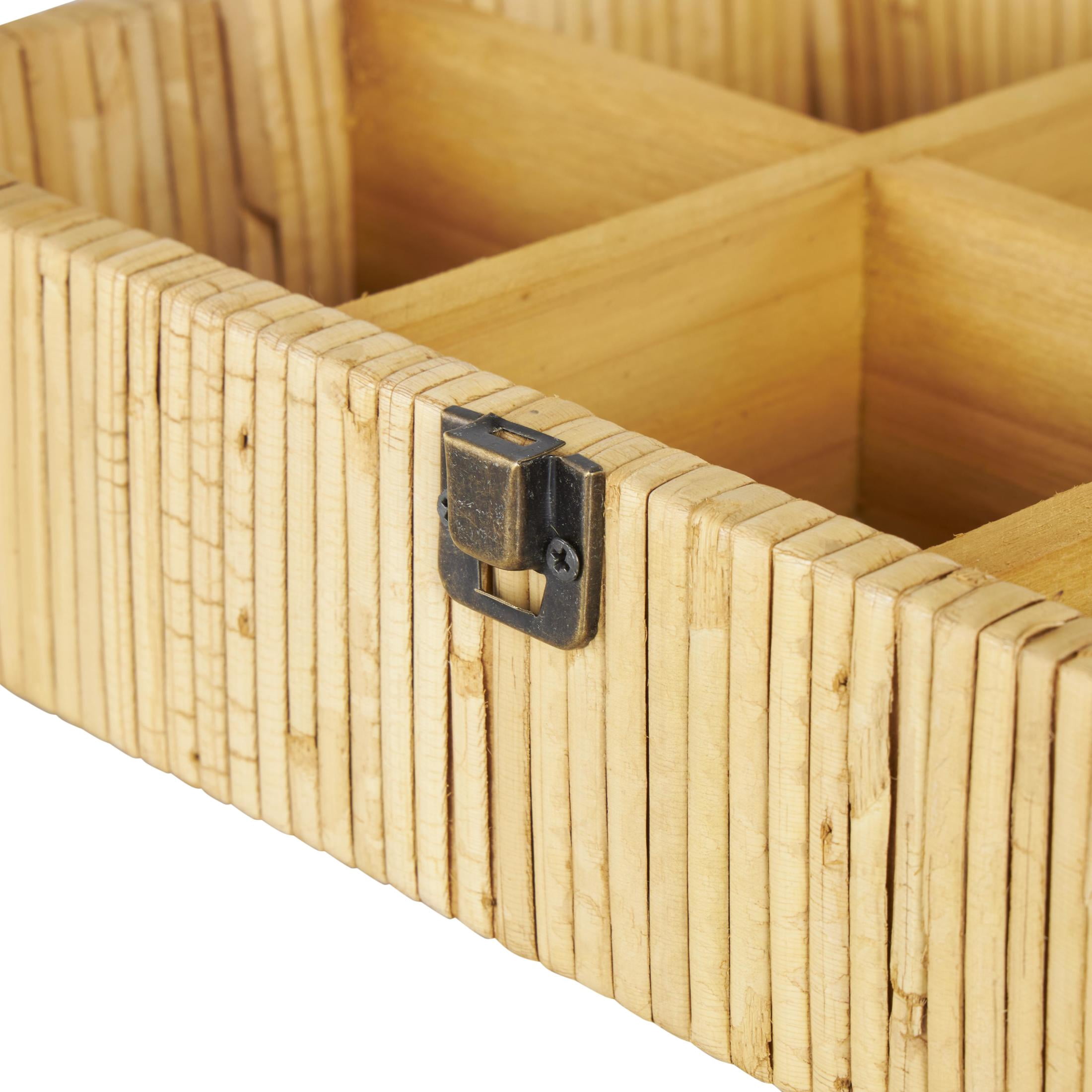 DecMode Handmade Wrapped 6 Slot Brown Rattan Decorative Jewelry Box with Tempered Glass Top