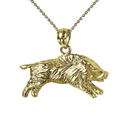 925 Sterling Silver Yellow Gold Plated 1mm Cable Chain Necklace w/ Wild Boar Pendant Charm
