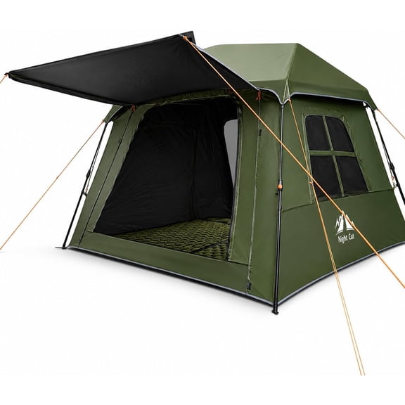 4 Person Pop Up Camping Tent, Blackout Cabin Tent with Vestibule & Rainfly, Waterproof Instant Easy Setup