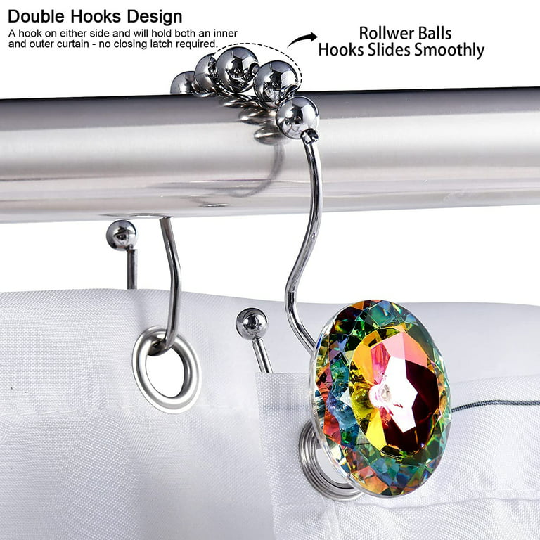 Crystal Shower Curtain Hooks for Bathroom, 12pcs Bling Rhinestone