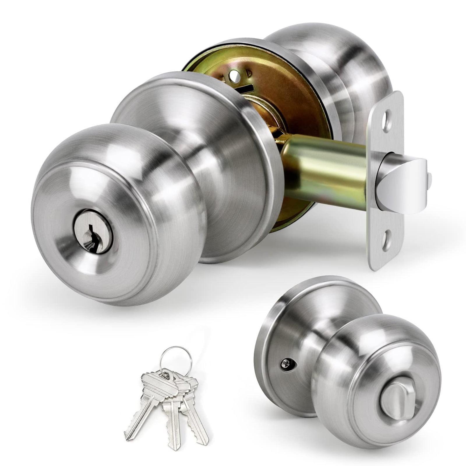 RUISINERY Zincs Alloy Round Door Knobs Knobset Entrance Lock Interior Door Handles for Hallway, Closet, Bathroom