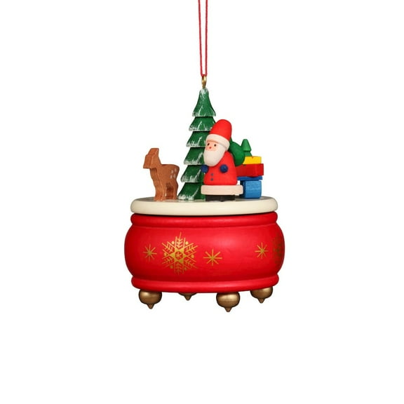 10-0924 - Christian Ulbricht Ornament - Red Music Box With Santa - 3"H x 2.5"W x 2.5"D