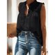 thumbnail image 4 of Luxtrada - Camiseta sin mangas para mujer, estilo informal, elegante, con fruncido, holgada, con botones, cuello alto, color liso, con volantes, talla grande, blusa de verano (negro, M), 4 of 7
