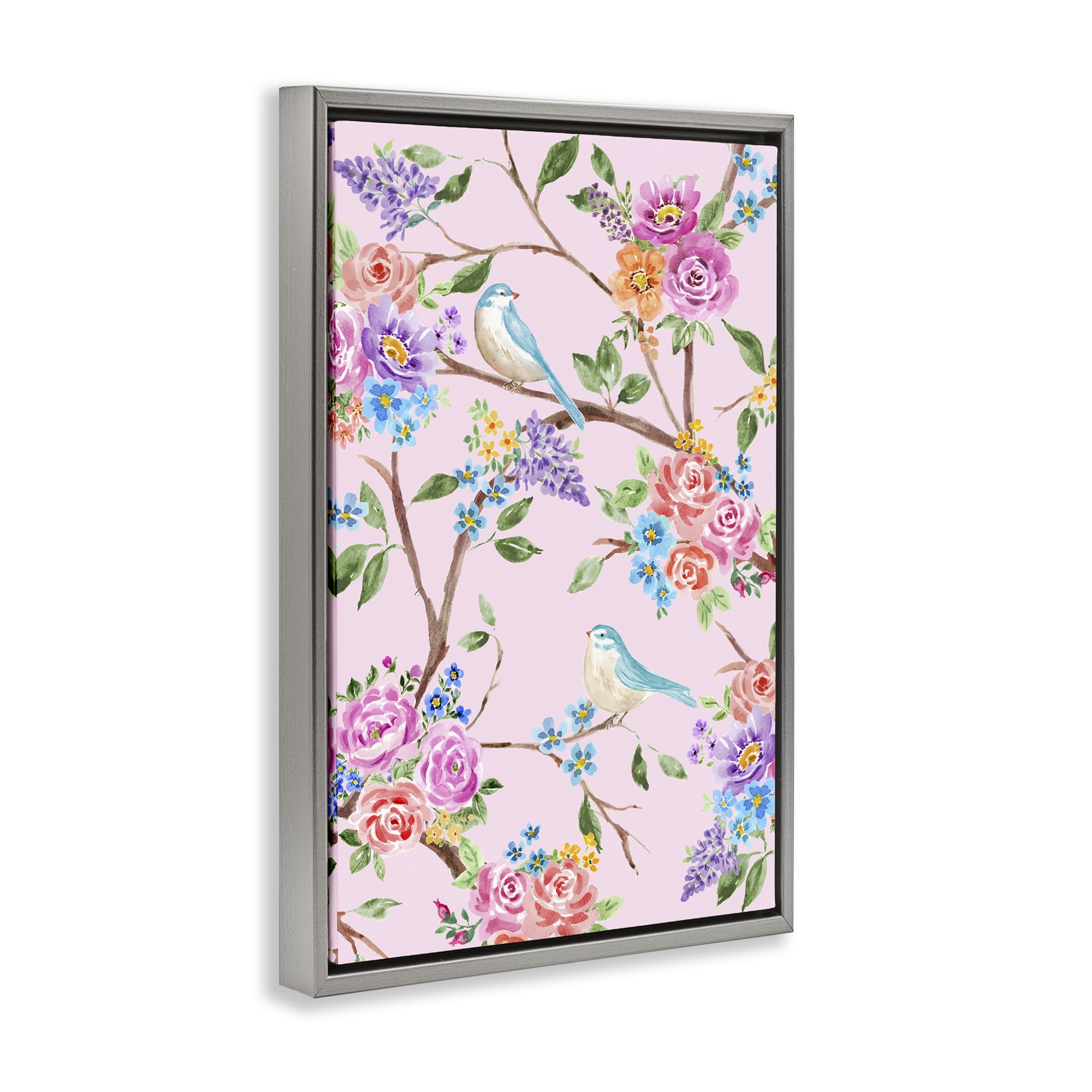 Stupell Industries Pink & Blue Spring Florals Gray Framed Floater Canvas Wall Art, design by Corinne Haig