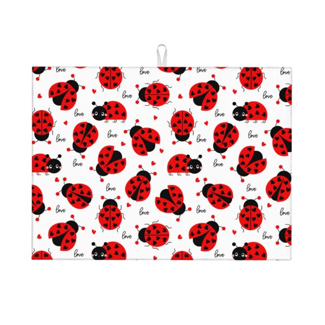 Fotbe Ladybug And Heart Alfombrilla de Secado para Cocina con Estampado, 18x24 Pulgadas
