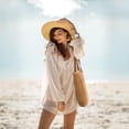 thumbnail image 3 of AOUNQ Boho Crochet Straw Beach Tote Bag for Women, Lightweight Foldable Woven Purse with Zipper for Summer Travel, 3 of 7